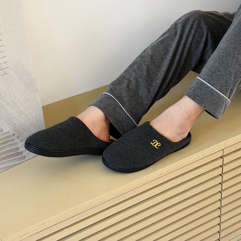 DL Men's Memory Foam Slippers, Comfortable Indoor/Outdoor House Slippers, Warm Soft Flannel Lining, Size 7-8, Gray - Image 2